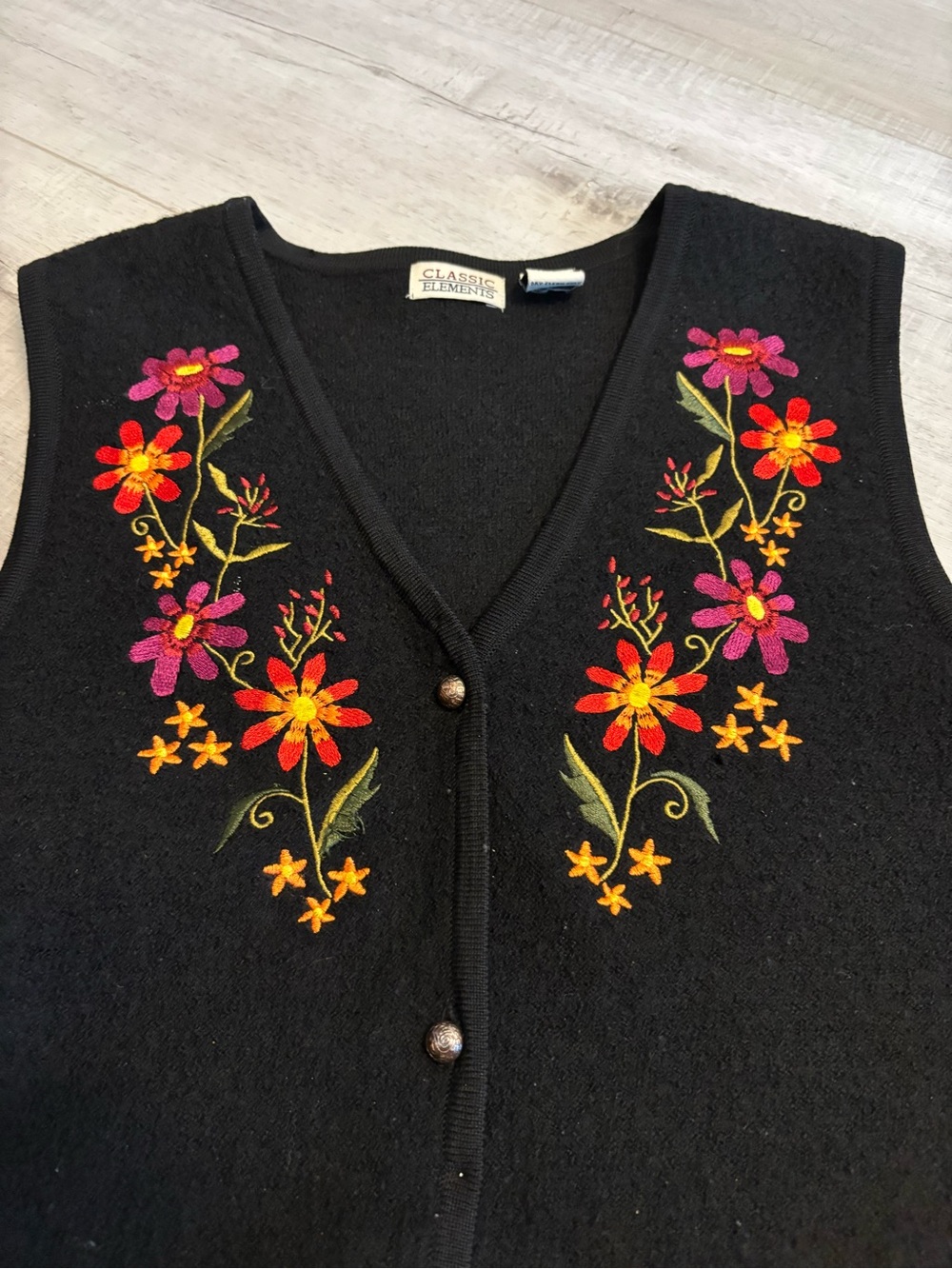Vintage Claasic Elements Embroidered Wool Sweater Vest Cottagecore Boho Size L - Picture 7 of 10